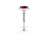 White gold Oval Cut Halo Diamond Ring with Pavé Band and Three-Prong Setting_14