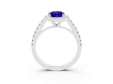 White gold Oval Cut Halo Diamond Ring with Pavé Band and Three-Prong Setting_15