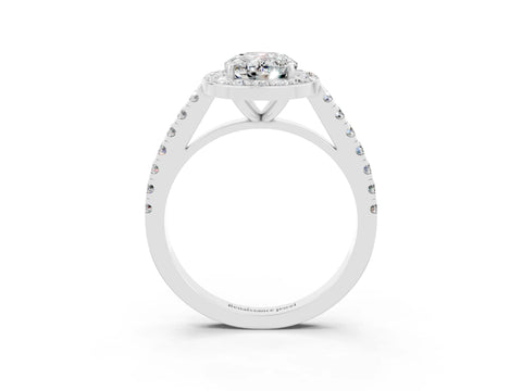 White gold Oval Cut Halo Diamond Ring with Pavé Band and Three-Prong Setting_15