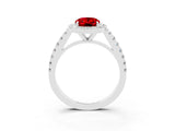 White gold Oval Cut Halo Diamond Ring with Pavé Band and Three-Prong Setting_15