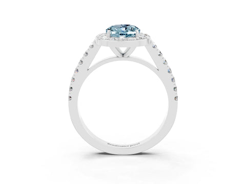 White gold Oval Cut Halo Diamond Ring with Pavé Band and Three-Prong Setting_15