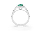 White gold Oval Cut Halo Diamond Ring with Pavé Band and Three-Prong Setting_15