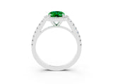 White gold Oval Cut Halo Diamond Ring with Pavé Band and Three-Prong Setting_15