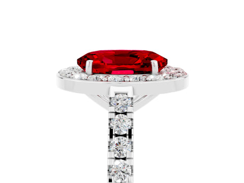 White gold Oval Cut Halo Diamond Ring with Pavé Band and Three-Prong Setting_15