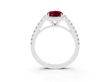White gold Oval Cut Halo Diamond Ring with Pavé Band and Three-Prong Setting_15