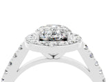 White gold Oval Cut Halo Diamond Ring with Pavé Band and Three-Prong Setting_16