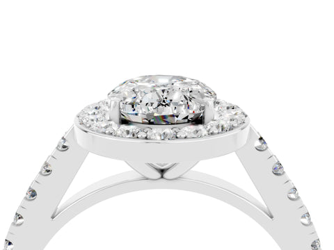 White gold Oval Cut Halo Diamond Ring with Pavé Band and Three-Prong Setting_16