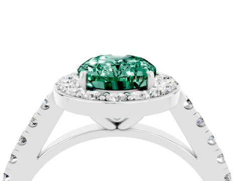 White gold Oval Cut Halo Diamond Ring with Pavé Band and Three-Prong Setting_16