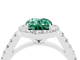 White gold Oval Cut Halo Diamond Ring with Pavé Band and Three-Prong Setting_16