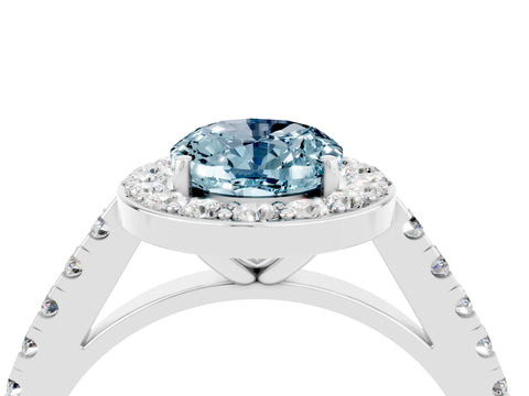 White gold Oval Cut Halo Diamond Ring with Pavé Band and Three-Prong Setting_16