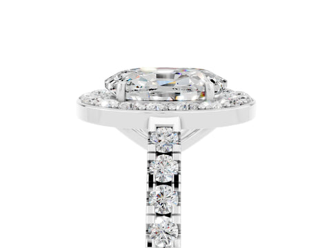 White gold Oval Cut Halo Diamond Ring with Pavé Band and Three-Prong Setting_17