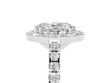 White gold Oval Cut Halo Diamond Ring with Pavé Band and Three-Prong Setting_17