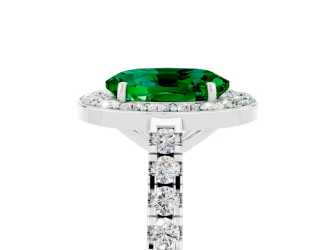 White gold Oval Cut Halo Diamond Ring with Pavé Band and Three-Prong Setting_17