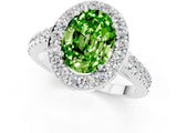 White gold Oval Cut Halo Diamond Ring with Pavé Band and Three-Prong Setting_1