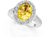 White gold Oval Cut Halo Diamond Ring with Pavé Band and Three-Prong Setting_1