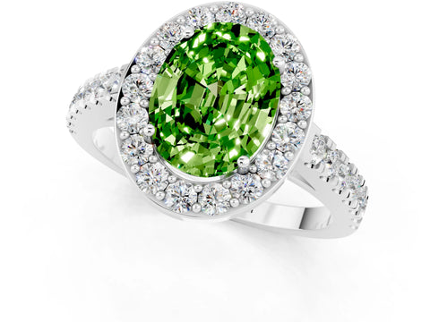 White gold Oval Cut Halo Diamond Ring with Pavé Band and Three-Prong Setting_1