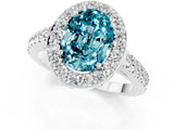 White gold Oval Cut Halo Diamond Ring with Pavé Band and Three-Prong Setting_1