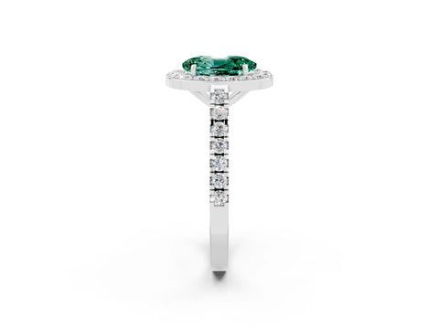 White gold Oval Cut Halo Diamond Ring with Pavé Band and Three-Prong Setting_23