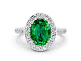 White gold Oval Cut Halo Diamond Ring with Pavé Band and Three-Prong Setting_24