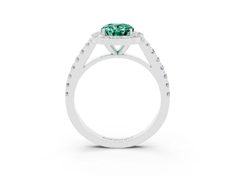 White gold Oval Cut Halo Diamond Ring with Pavé Band and Three-Prong Setting_24