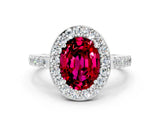 White gold Oval Cut Halo Diamond Ring with Pavé Band and Three-Prong Setting_24
