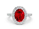 White gold Oval Cut Halo Diamond Ring with Pavé Band and Three-Prong Setting_24