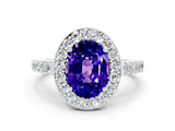 White gold Oval Cut Halo Diamond Ring with Pavé Band and Three-Prong Setting_24