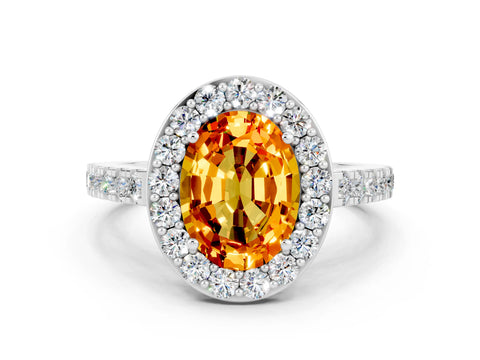 White gold Oval Cut Halo Diamond Ring with Pavé Band and Three-Prong Setting_24