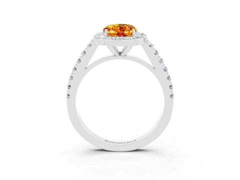 White gold Oval Cut Halo Diamond Ring with Pavé Band and Three-Prong Setting_25