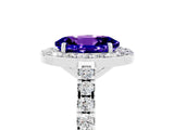 White gold Oval Cut Halo Diamond Ring with Pavé Band and Three-Prong Setting_25