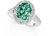 White gold Oval Cut Halo Diamond Ring with Pavé Band and Three-Prong Setting_25