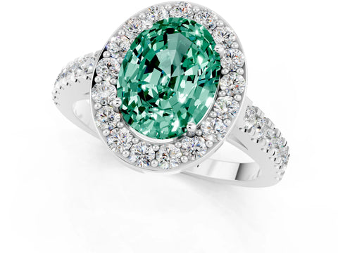White gold Oval Cut Halo Diamond Ring with Pavé Band and Three-Prong Setting_25