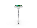 White gold Oval Cut Halo Diamond Ring with Pavé Band and Three-Prong Setting_26