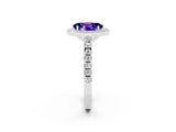 White gold Oval Cut Halo Diamond Ring with Pavé Band and Three-Prong Setting_26