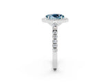 White gold Oval Cut Halo Diamond Ring with Pavé Band and Three-Prong Setting_26