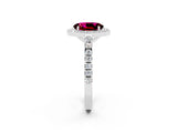 White gold Oval Cut Halo Diamond Ring with Pavé Band and Three-Prong Setting_26