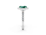 White gold Oval Cut Halo Diamond Ring with Pavé Band and Three-Prong Setting_26