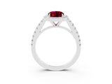 White gold Oval Cut Halo Diamond Ring with Pavé Band and Three-Prong Setting_27