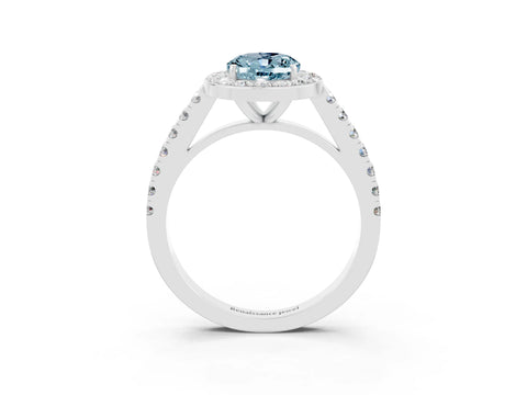 White gold Oval Cut Halo Diamond Ring with Pavé Band and Three-Prong Setting_27