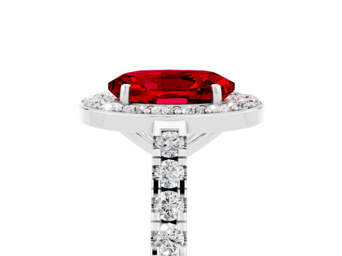 White gold Oval Cut Halo Diamond Ring with Pavé Band and Three-Prong Setting_27