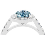 White gold Oval Cut Halo Diamond Ring with Pavé Band and Three-Prong Setting_27