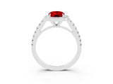 White gold Oval Cut Halo Diamond Ring with Pavé Band and Three-Prong Setting_27