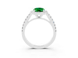White gold Oval Cut Halo Diamond Ring with Pavé Band and Three-Prong Setting_27