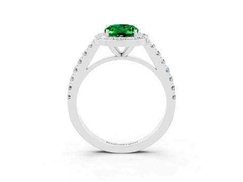 White gold Oval Cut Halo Diamond Ring with Pavé Band and Three-Prong Setting_27