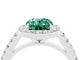 White gold Oval Cut Halo Diamond Ring with Pavé Band and Three-Prong Setting_28