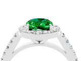White gold Oval Cut Halo Diamond Ring with Pavé Band and Three-Prong Setting_28