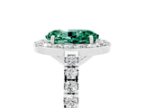 White gold Oval Cut Halo Diamond Ring with Pavé Band and Three-Prong Setting_29