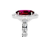 White gold Oval Cut Halo Diamond Ring with Pavé Band and Three-Prong Setting_29