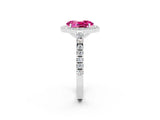 White gold Oval Cut Halo Diamond Ring with Pavé Band and Three-Prong Setting_2