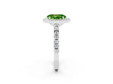 White gold Oval Cut Halo Diamond Ring with Pavé Band and Three-Prong Setting_2